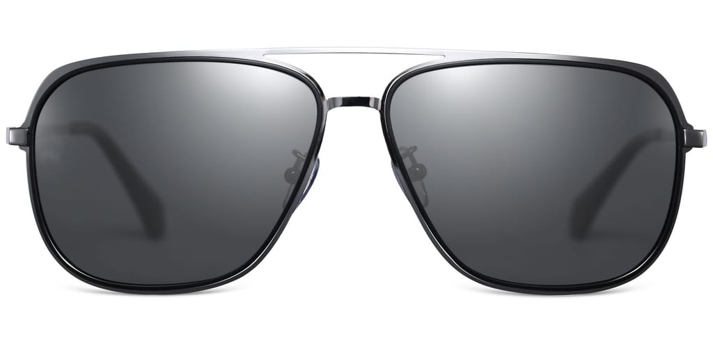 PARIM Polarized Men's Aviator Sunglasses Silver::Black Frame / Grey Lenses | SKU 11025 B1 view 2