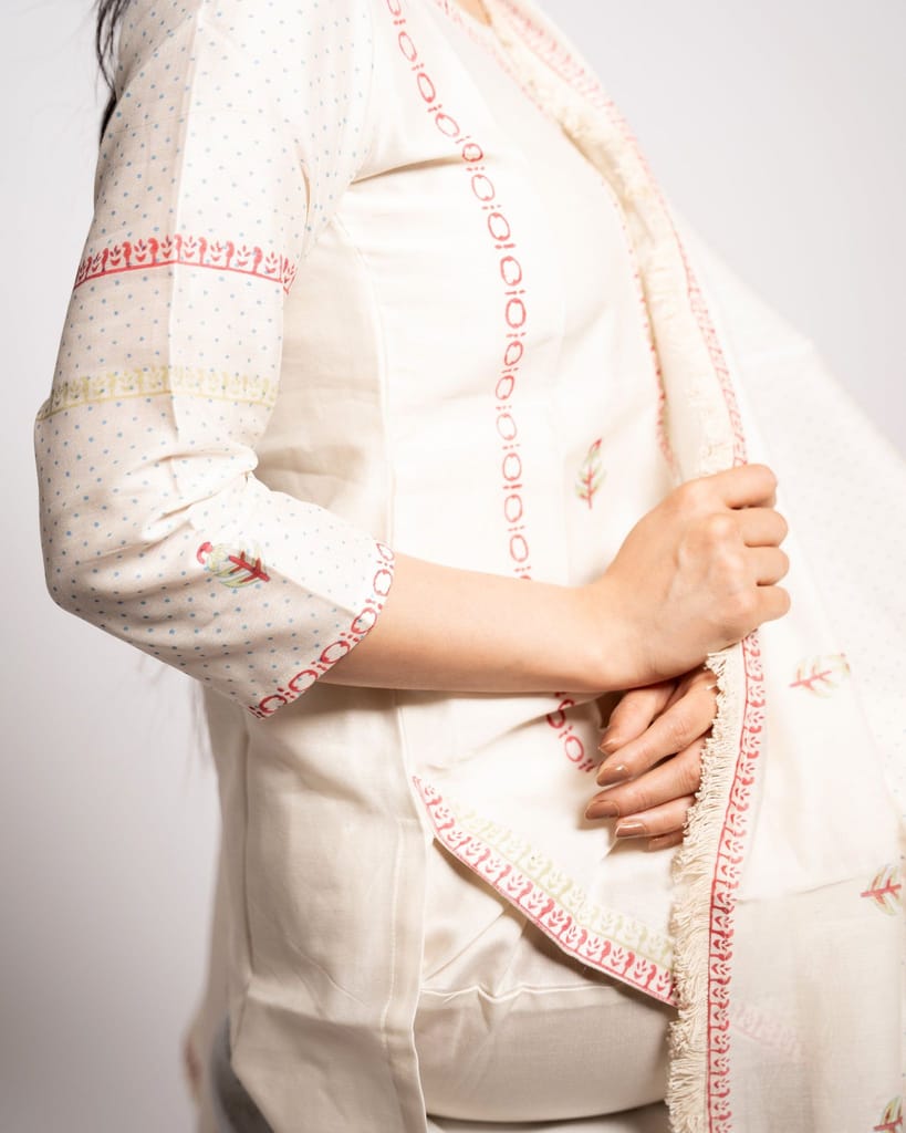 White Chanderi Kurta Set by Aagaaz Jaipur view 2