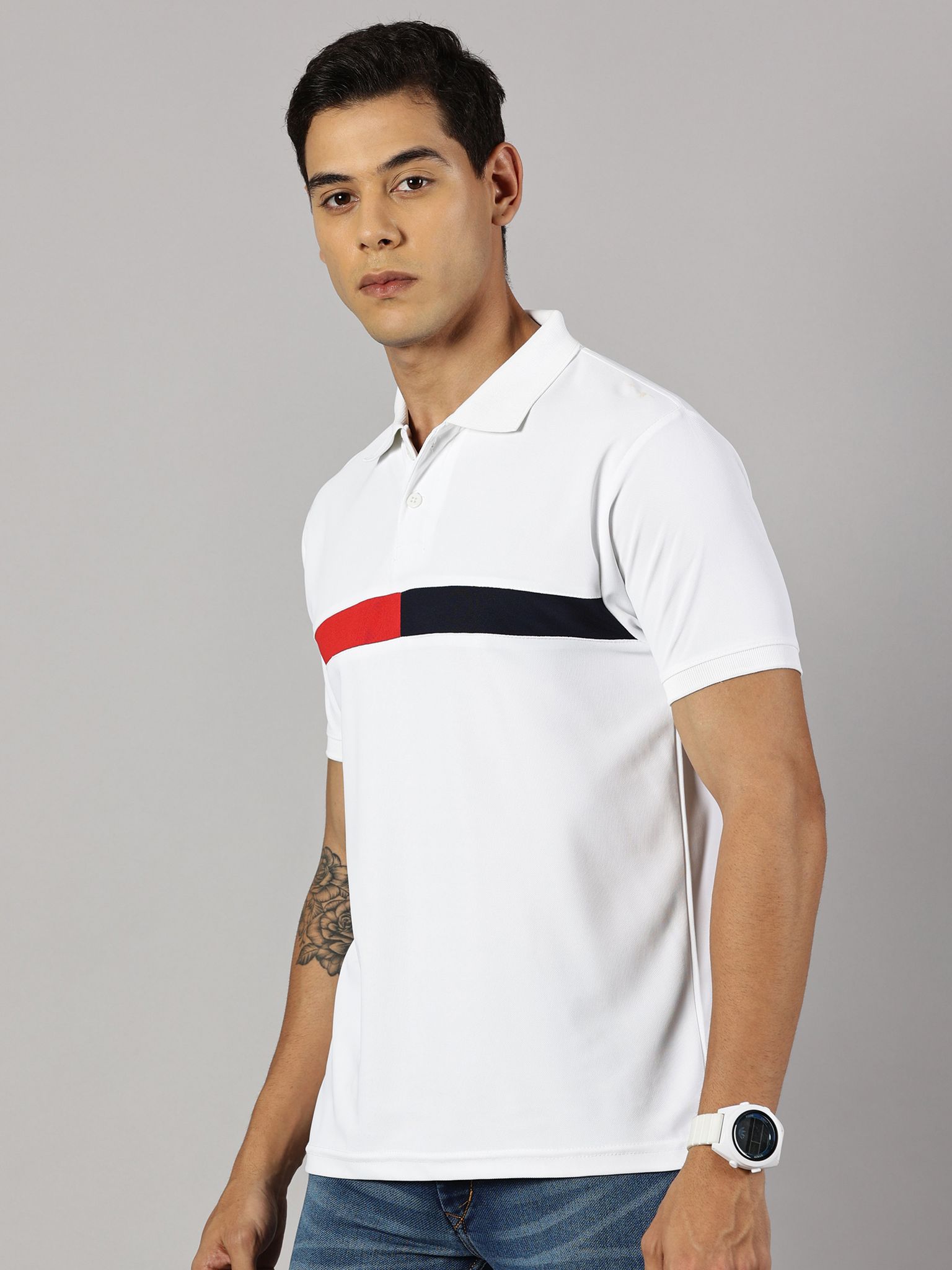 Dry-fit White Striped Polo view 2