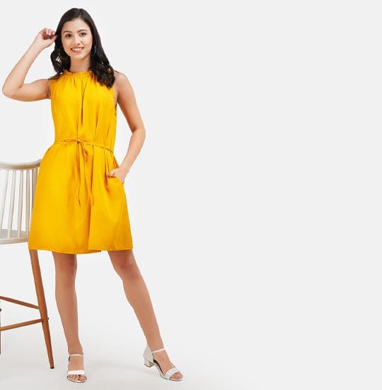 Yellow A-line flared Dress view 2