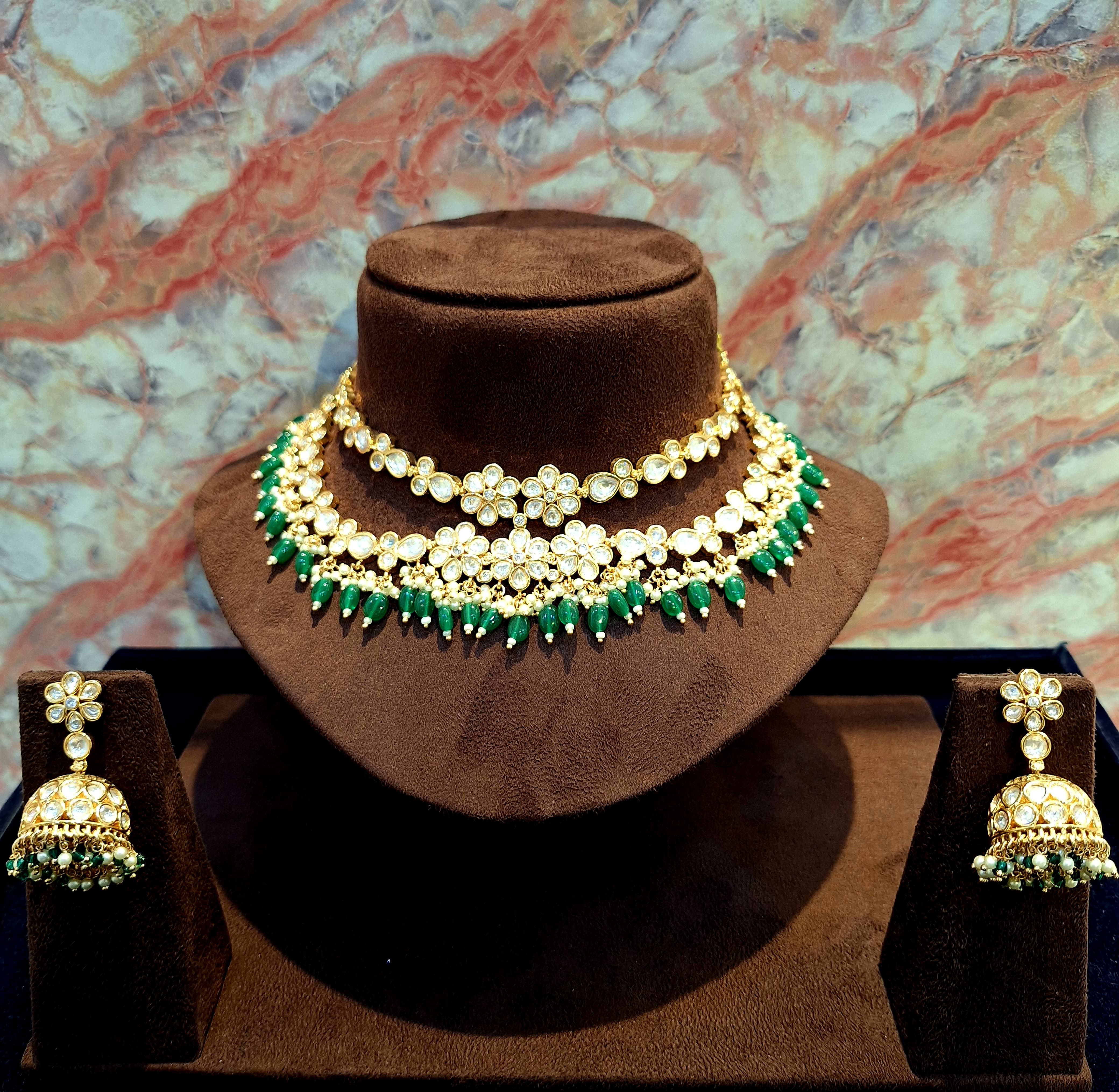 Exquisite Jade Kundan Choker Set - The Royal Bride By Dia Art Jewels view 2