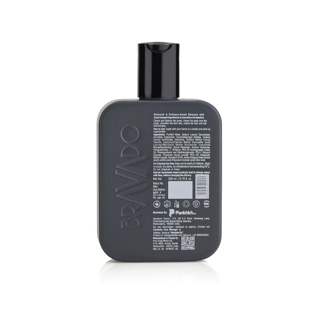 BRAVADO All Rounder Head to Toe Body Wash | 3-in-1 Gentle Formula for Hair, Body & Face | Deep Cleansing & Hydrating with Black Oat & Lecithin | Exfoliating Body Wash, Shower Gel, Foamy Lather | 200ml view 2