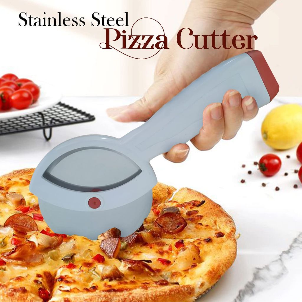 NEWWAY Stainless Steel Pizza Cutter Premium Food Grade with Comfortable Plastic Handle Wheel Type Blue Color with sharp Blade (Pack of 1) view 2