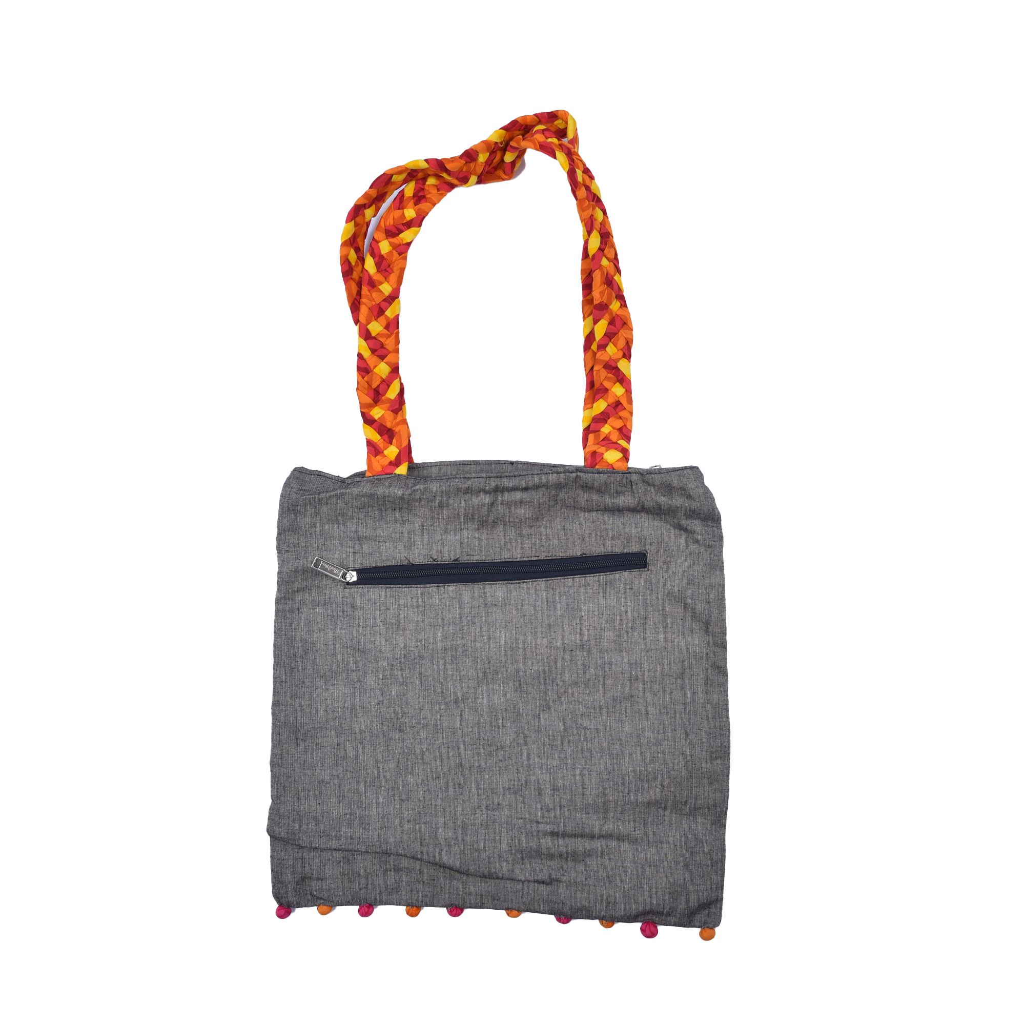 Tribes India Handcrafted Embroidery Grey Bag view 2