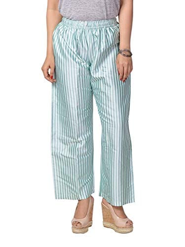 Women's Light Blue Striped Cotton Palazzo Pants view 2