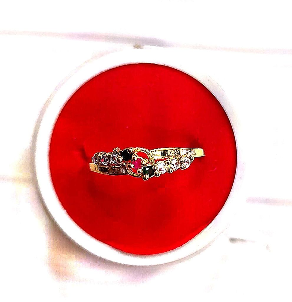 "Stunning Gold Plated Ring with Multicolor Stones" view 2