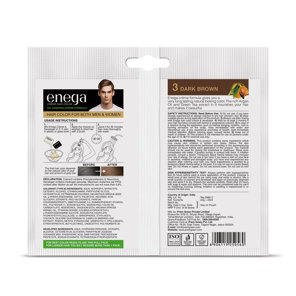 Enega Dark Brown Hair Color Cream with Developer Pouch view 2