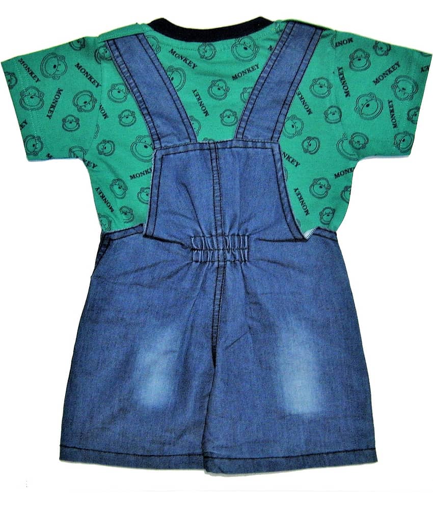 Wise Guys Unisex for Baby Denim Dungaree Sets ( Green & Blue ) view 2