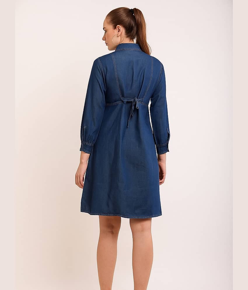 Addyvero Women Denim Solid A-line Dress ( Light Blue ) view 2