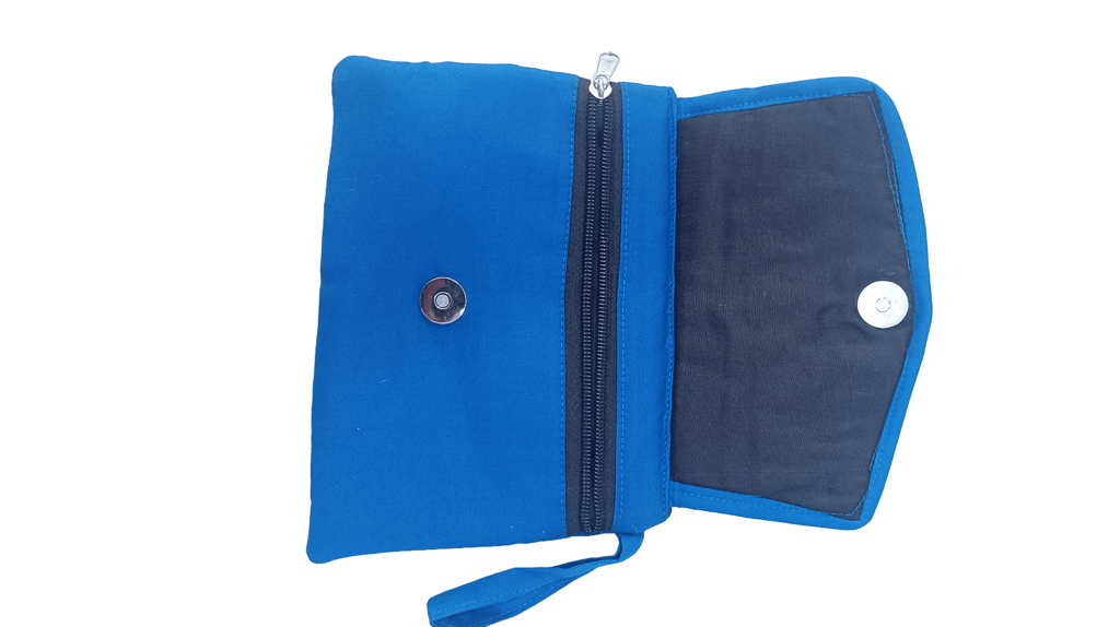 Blue Hand Embroidered Clutch Purse with Mirror and Bead Detailing view 2