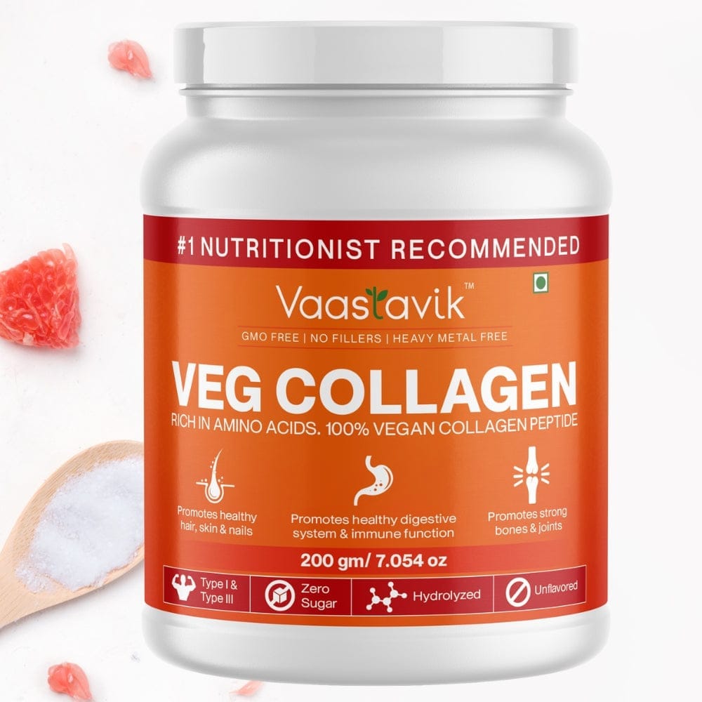Vaastavik Vegan Collagen Powder Hydrolyzed Collagen Peptides Plant Based Type 1 & Type 3 200 gms view 2