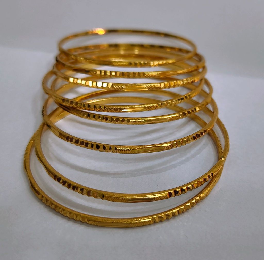 Gold plated Bangles Set of 8, Textured Design, Indian Jewelry view 2