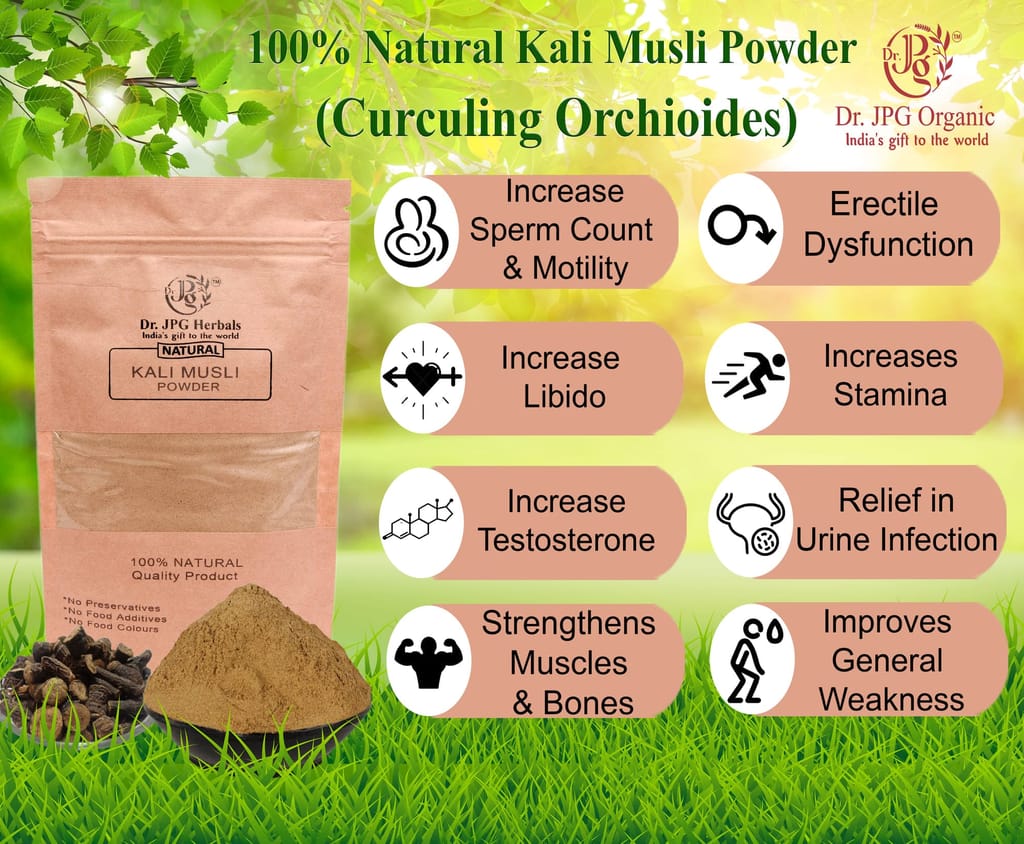 Dr. JPG Organic Herbals Natural Kali Musli Powder, Black Musli Powder-100g | Chlorophytum Borivilianum | Nelatadi | ISO & GMP Certiffied. (Pack Of 1) view 2