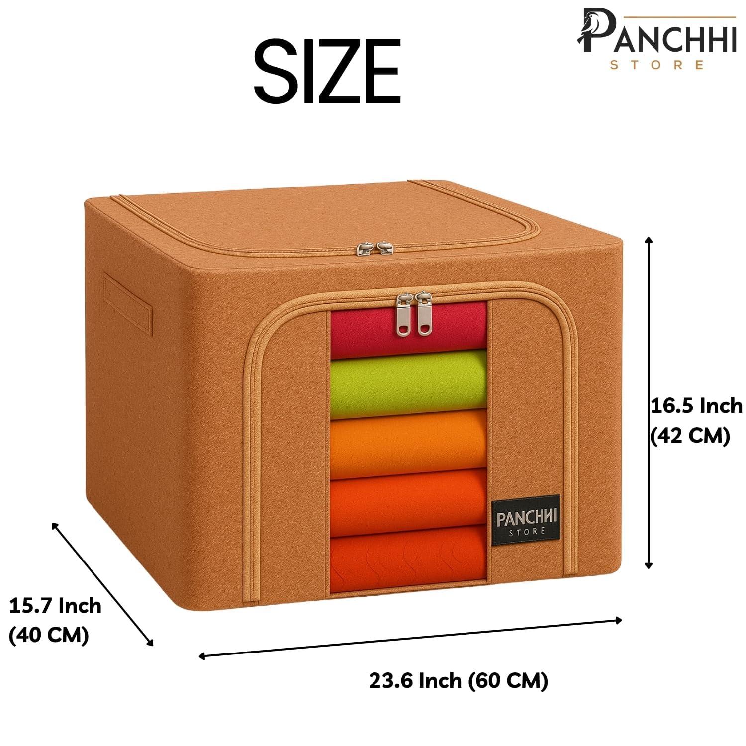 Panchhi Store Wardrobe Organizer for Storage 66 Liter Storage Box and Organiser for Clothes Oxford Fabric Steel Frame Almirah Organizer with Zipper & Clear Window with Handle Desert Color view 2