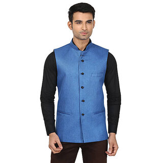 QDesigns Blue Plain Slim Nehru Jacket for Men