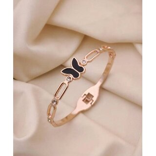 Rose Gold Plated Heart Kada Bracelet Korean Design Zircon Studded Bangle for Women Girls Party Daily Wear view 2