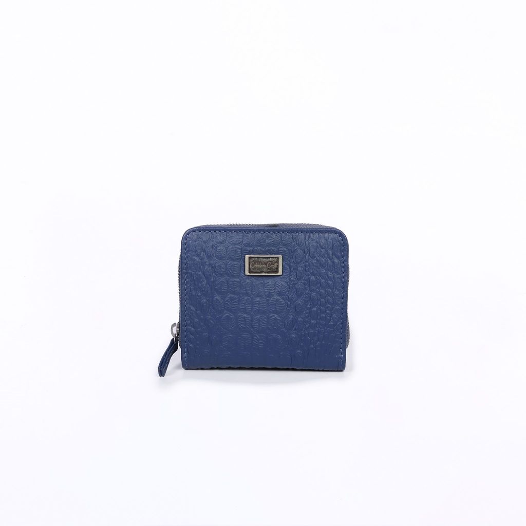 Mini Pocket Wallet – Croc-Textured Navy Blue