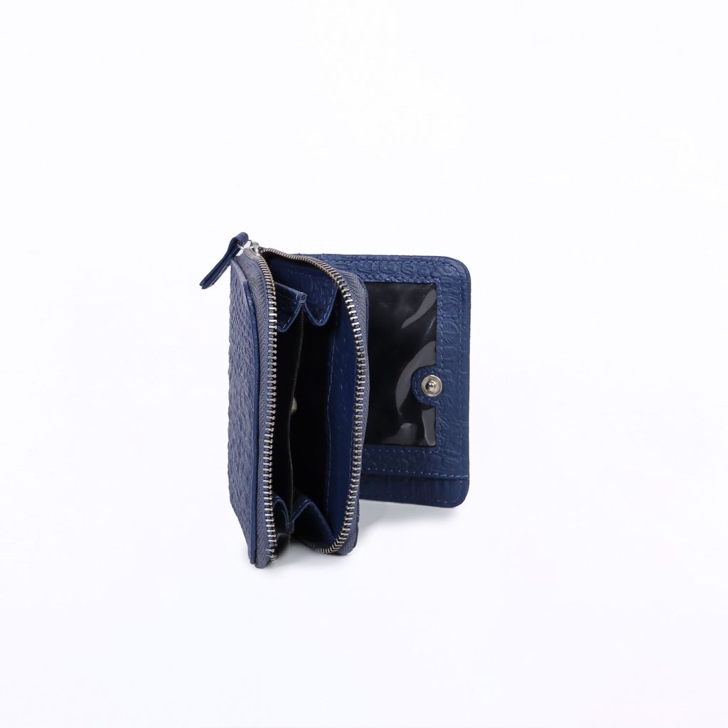 Mini Pocket Wallet – Croc-Textured Navy Blue view 2