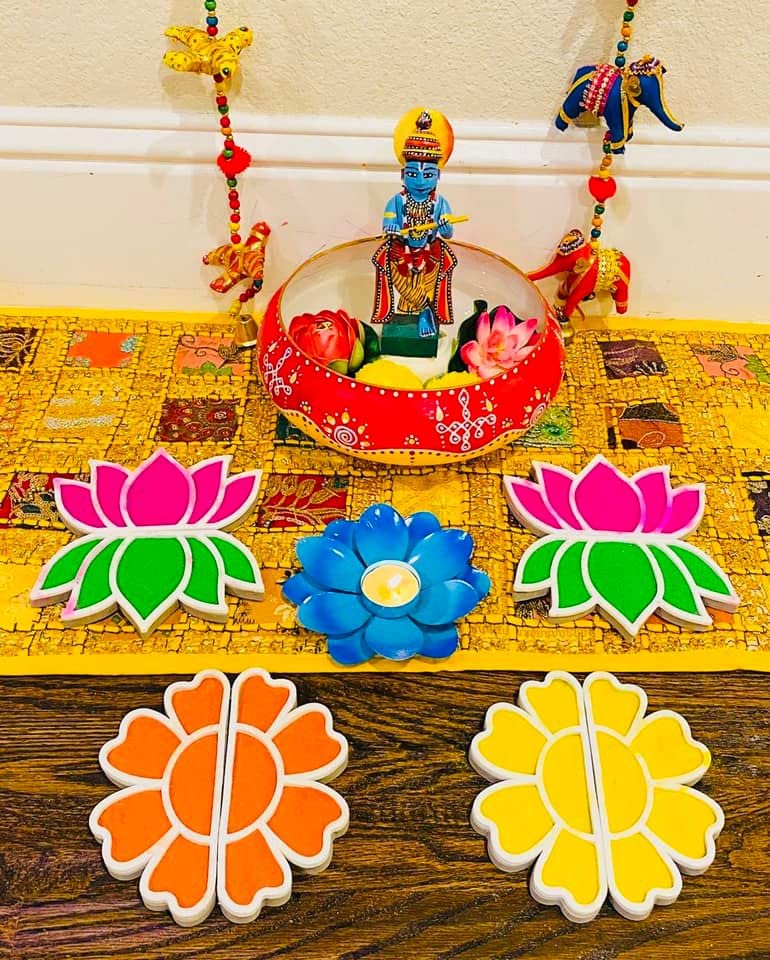 The Brown Box 3 D Rangoli Making kit,Rangoli Stencils,Rangoli Stickers,Rangoli mat,Floating Rangoli,Pooja Decoration Items,Pongal Decoration view 2