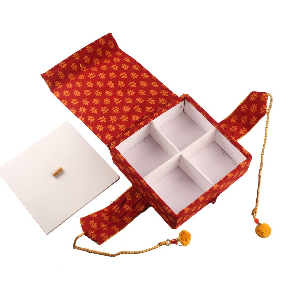 Tribes India Handmade Yellow Jute 4 Compartment Gift Box view 2