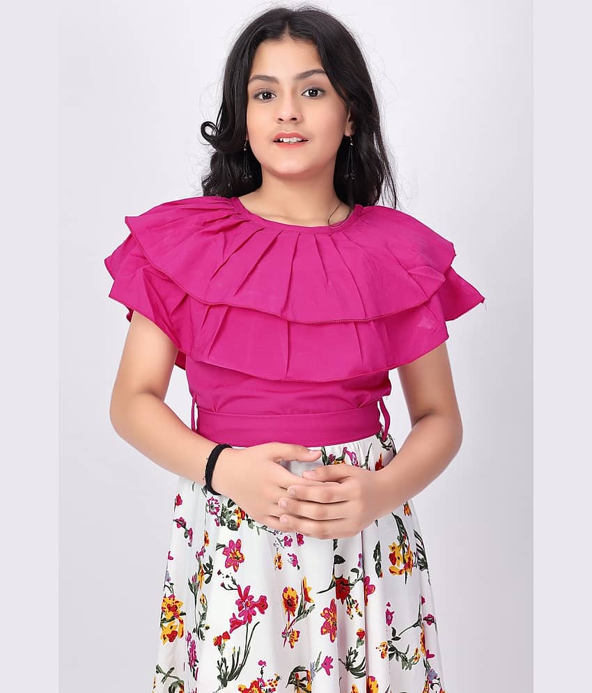 Aarya Creation Crepe Fit And Flare Dress For Girls ( Pack of 1 , Pink ) view 2