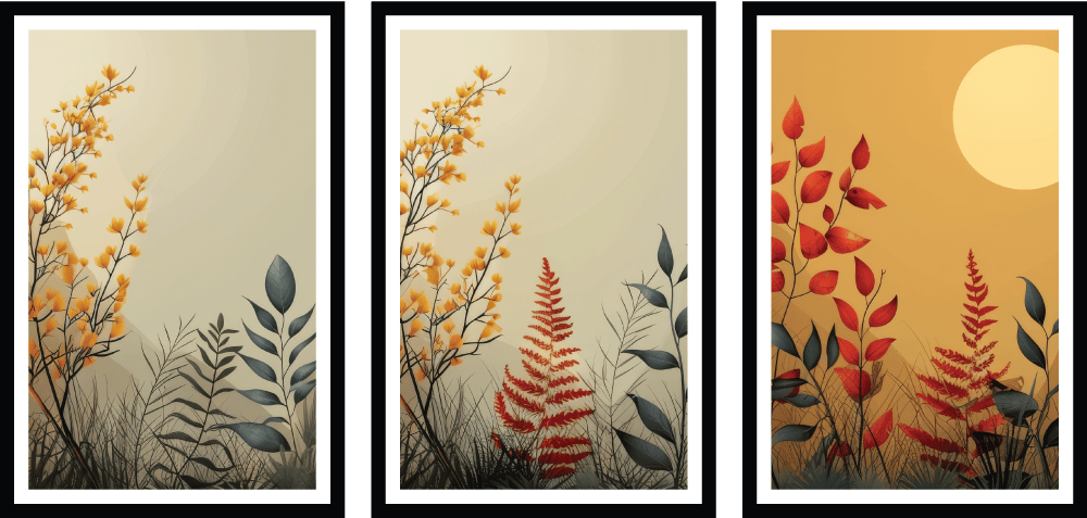 SET OF 3 PIECE AESTHETIC HARMONY WALLART PRINTS 48in X 24in WITH BLACK FRAME view 2