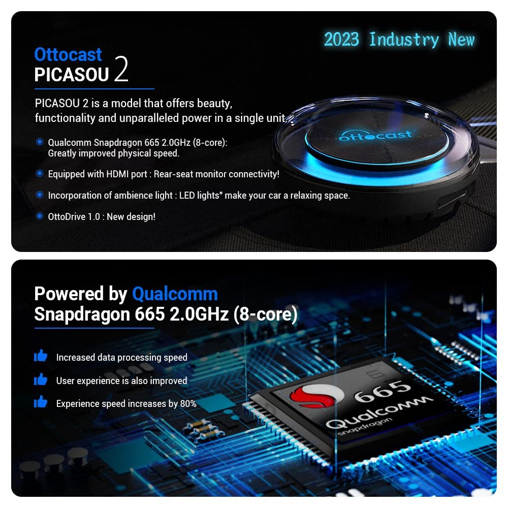 Ottocast Picasou 2 Car Play AI Box Stream Video, Car Play & Android Auto Wireless Adapter view 2