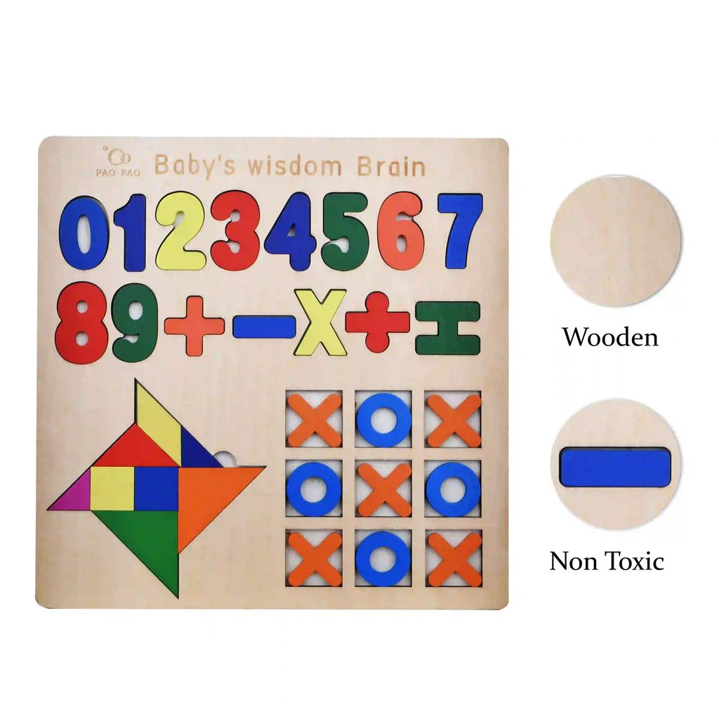 3 in 1 Wooden Puzzle Board | Shapes Wooden Puzzle | Number Wooden Puzzle | XOX Wooden Puzzle | Wooden Puzzle | Maths Puzzle | Number Puzzles | Shapes Puzzle | Wooden Shape Puzzle view 2