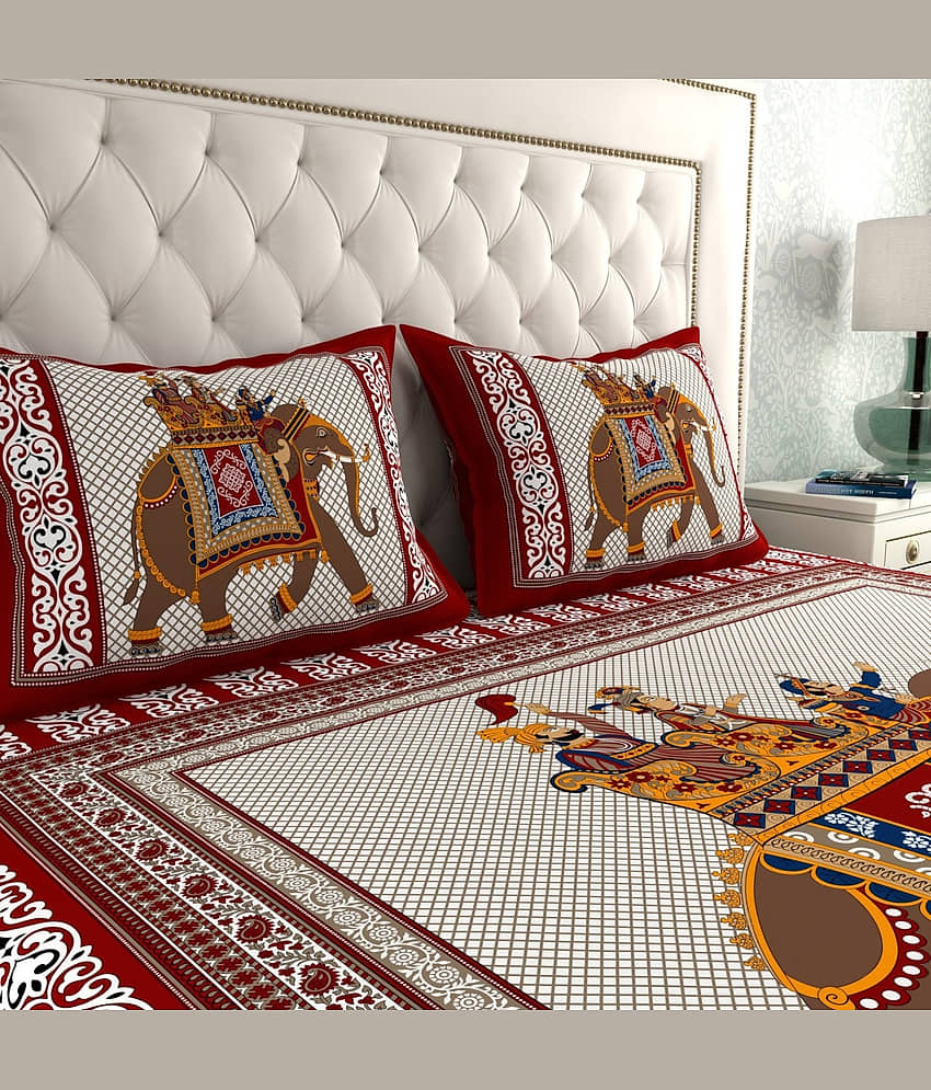 Cosito Cotton 1 Double Bedsheet with 2 Pillow Covers ( Red ) view 2