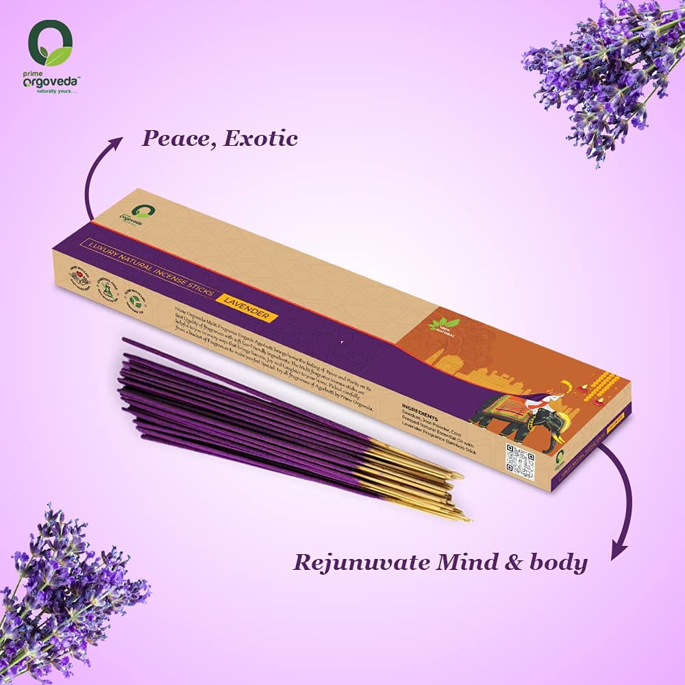 Prime Orgoveda Lavender Incense Sticks | 100% Natural Organic Handmade - (Pack of 50 Sticks) view 2