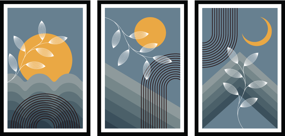 SET OF 3 MOON AND SUN WALLART PRINTS 48in X 24in WITH BLACK FRAME view 2
