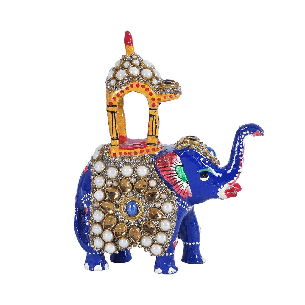 Ambabari Elephant With Moti Work Metal Meenakari 4 Inch