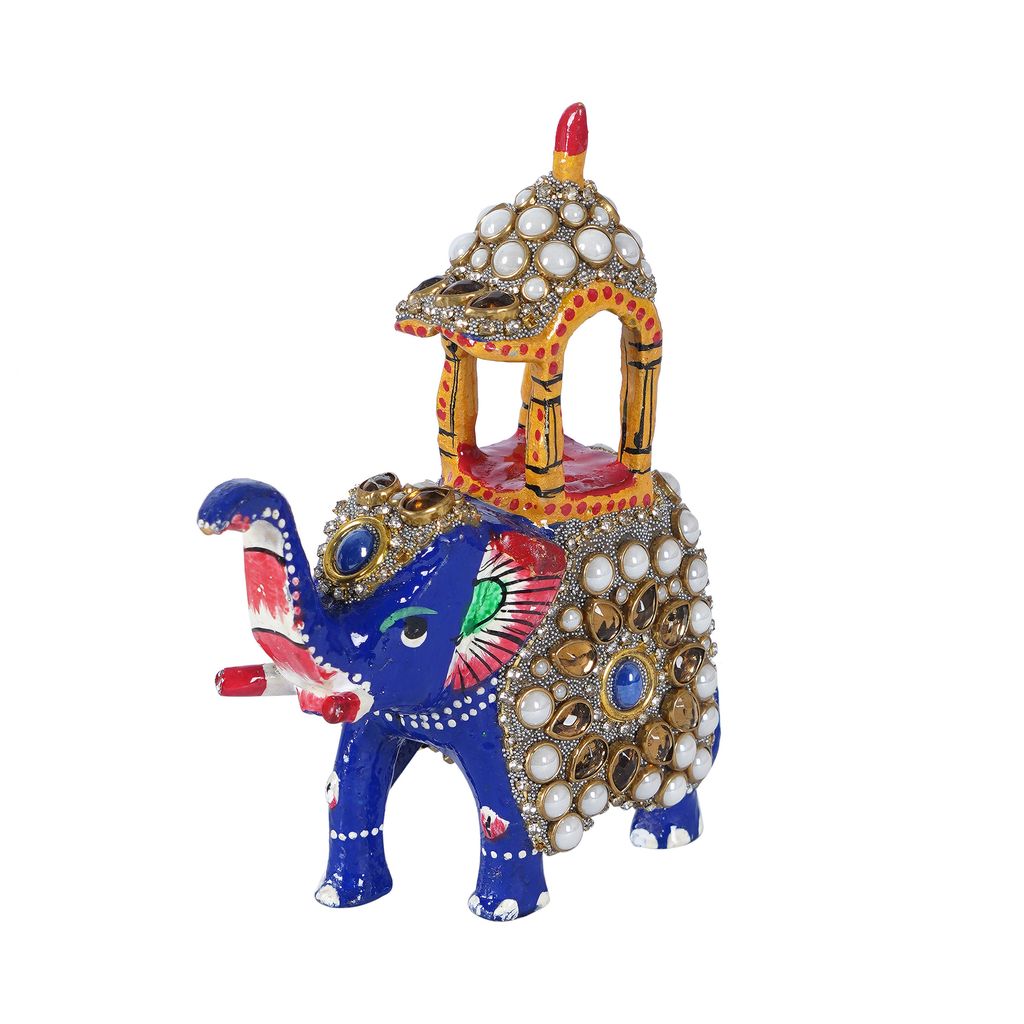 Ambabari Elephant With Moti Work Metal Meenakari 4 Inch view 2