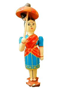 Handcrafted Wooden Indian Doll with Umbrella view 2