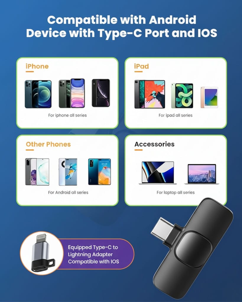 WEKTU Mini Wireless 2 Microphone for Smartphones (Lightning/USB-C) view 2