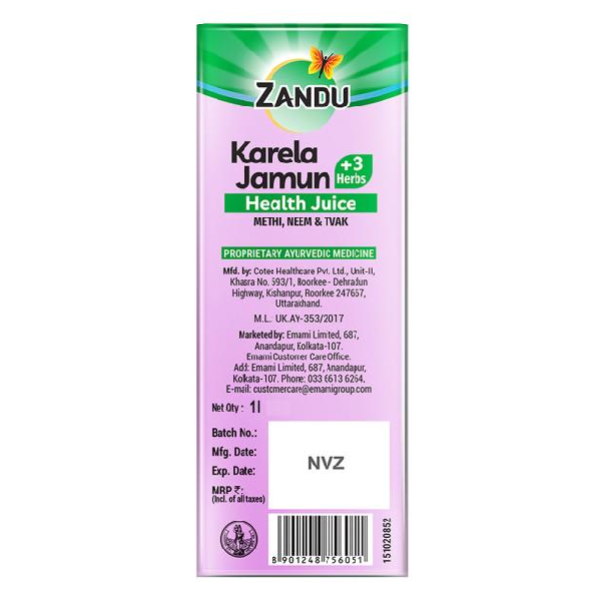 Zandu Karela Jamun Plus 3 Herbs Health Juice 1000 Ml view 2