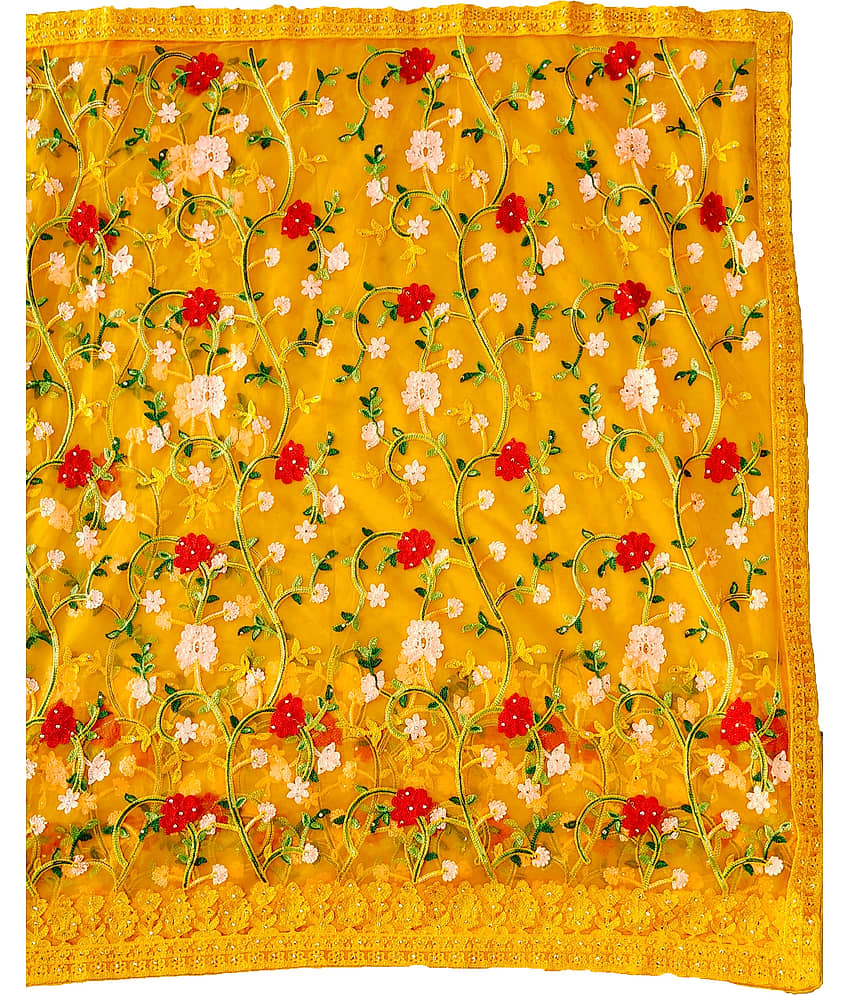 ofline selection Net Embroidered Regular Saree With Unstitched Blouse Piece ( Yellow ) view 2
