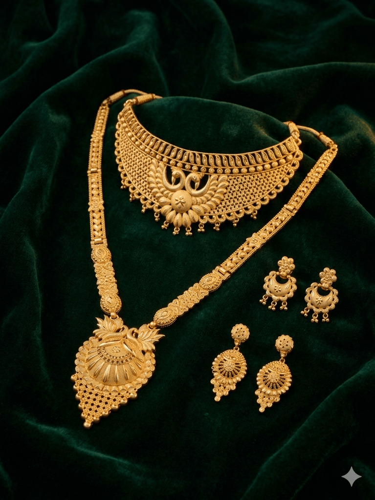 Traditional Elegance Collection Indian Bridal Gold Necklace Combo Set