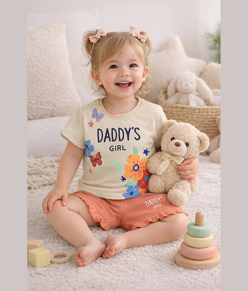 Todd N Teen Girls 100% Cotton T-shirt & Shorts Set ( Beige , Pack of 1 )