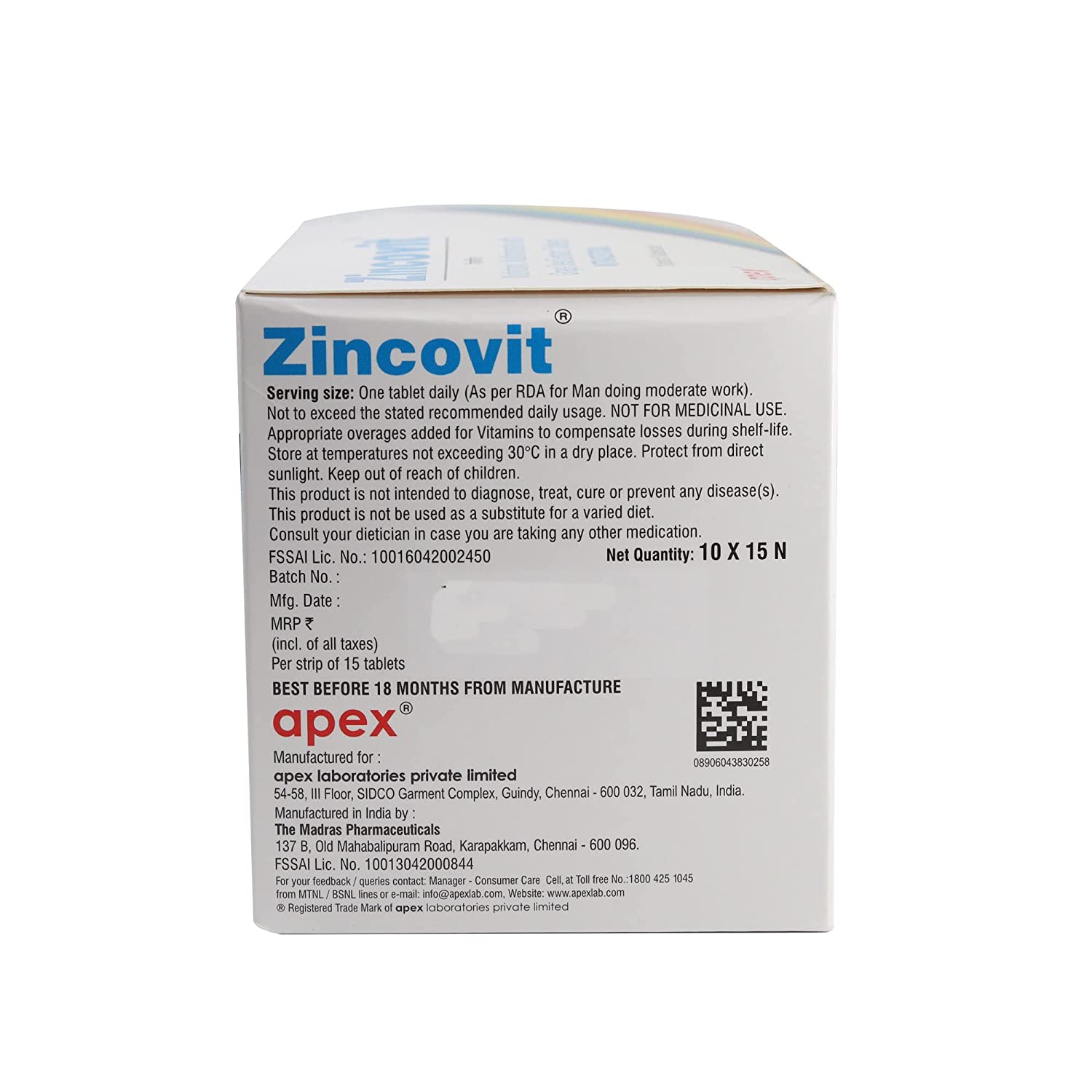 Zincovit Tablet 1 Strip view 2