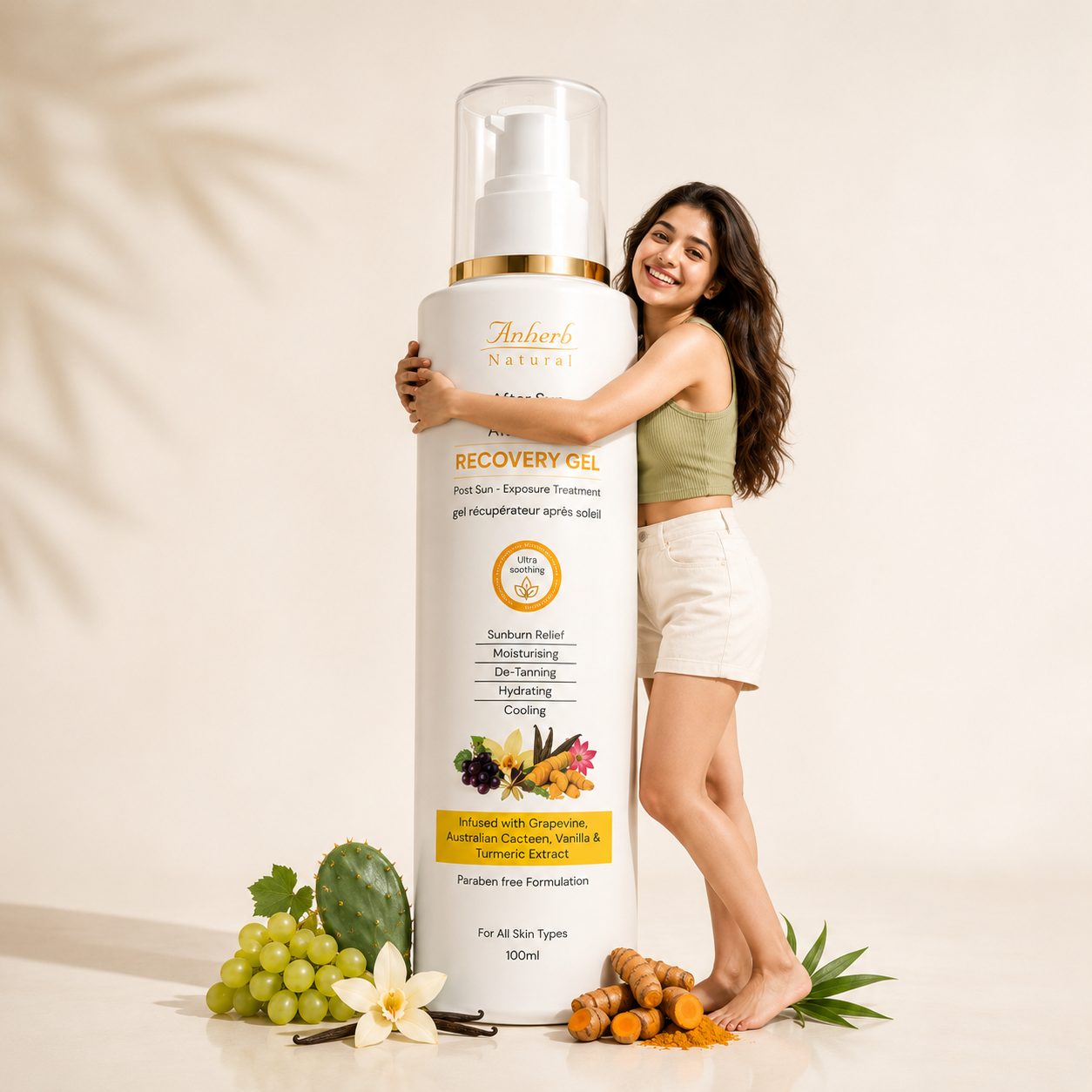 Anherb Natural After Sun Recovery Gel, UVA and UVB Protection, Paraben Free Formulation - 100ml view 2
