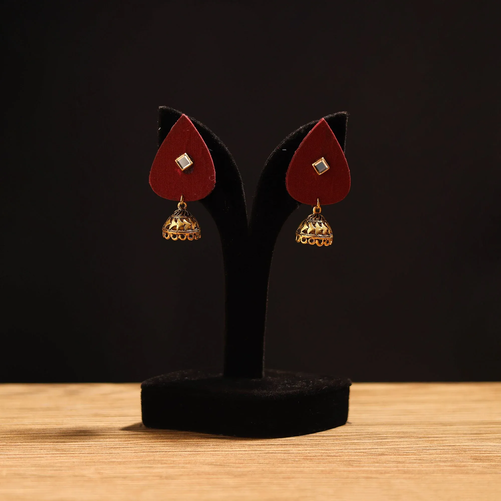 Red - Avika Stone Work Fabart GS Jhumka Earrings view 2
