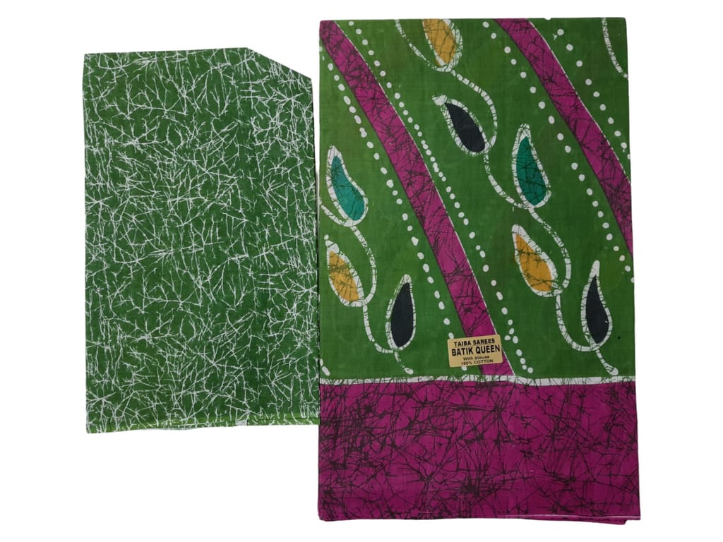 Pure cotton traditional Tie and Dye Madurai wax batik printed saree with blouse piece. view 2