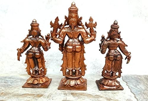 Searchers Paradise - Copper Idols Venkateswara with Sridevi and Bhudevi,3.9 inches, Copper Handmade 251 Grams, Patina Antique Finish, Pack of 1 Piece view 2