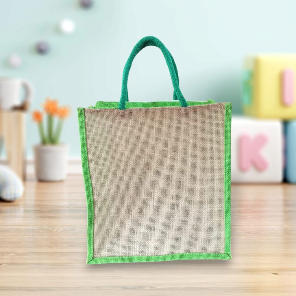 Jute Tote Bag with Pink Floral Applique view 2