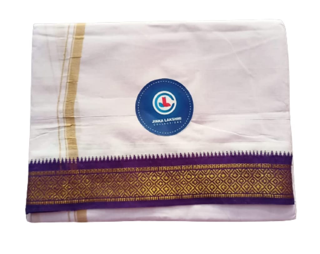 Jinka Lakshmi Collections Combo Handloom White Cotton Dhoti With Big Borders 4 Meters Unstitched Pack of 2 (Multicolor-9) view 2