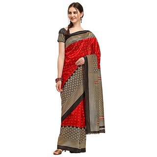 Red Colour Art Silk Printed Saree With Blouse Piece view 2