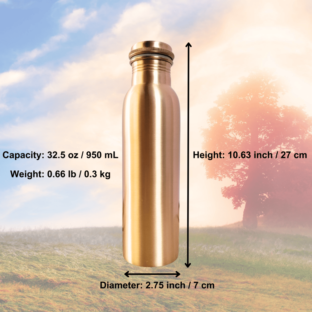 RAVIOS Plain Finish Copper Water Bottle | 32.5 OZ/950 ML | Handcrafted in India with Ayurveda & Yoga Health Benefits | Detoxifies Body, Improves Digestion, Immunity & Skin Tone view 2