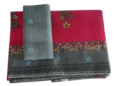 Pink and Blue Bandhani Printed Cotton Saree With Blouse Piece view 2