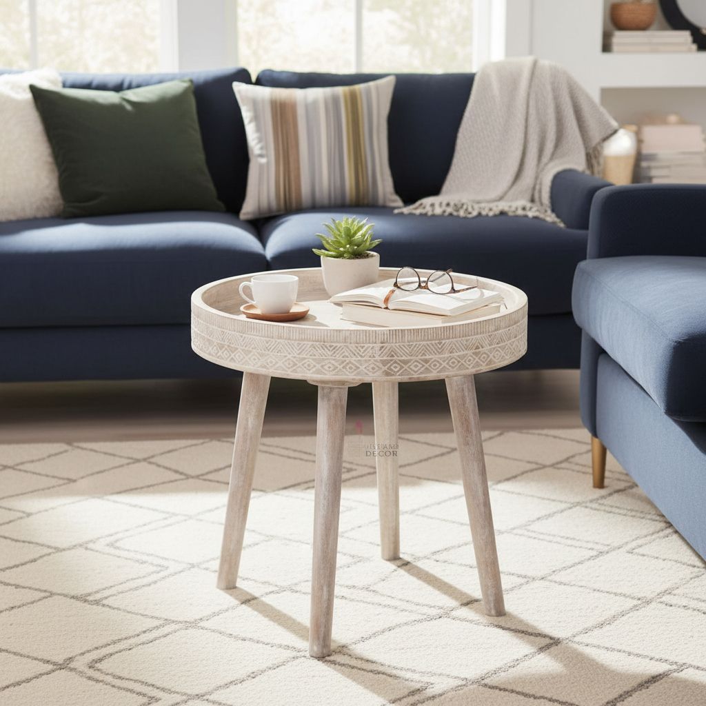 Wooden White Color Round Coffee Table for Home Decor Furniture view 2